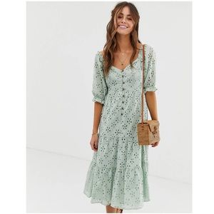 ASOS button through tiered midi broderie dress